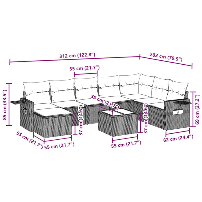 Set mobilier de grădină cu perne, 9 piese, negru, poliratan - WALTI WALTI