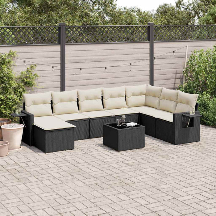 Set mobilier de grădină cu perne, 9 piese, negru, poliratan - WALTI WALTI