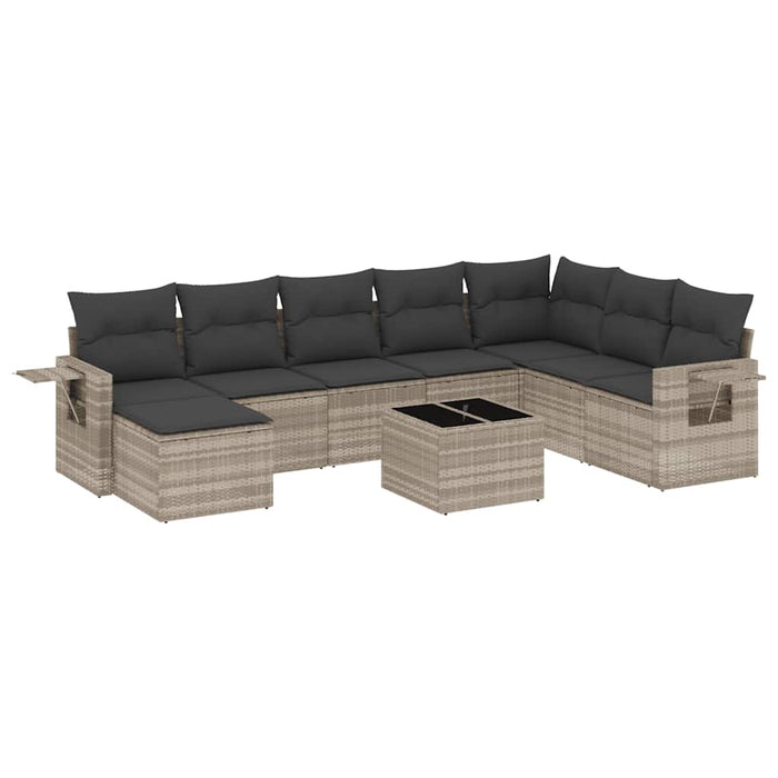 Set canapele de grădină cu perne, 9 piese gri deschis poliratan WALTI