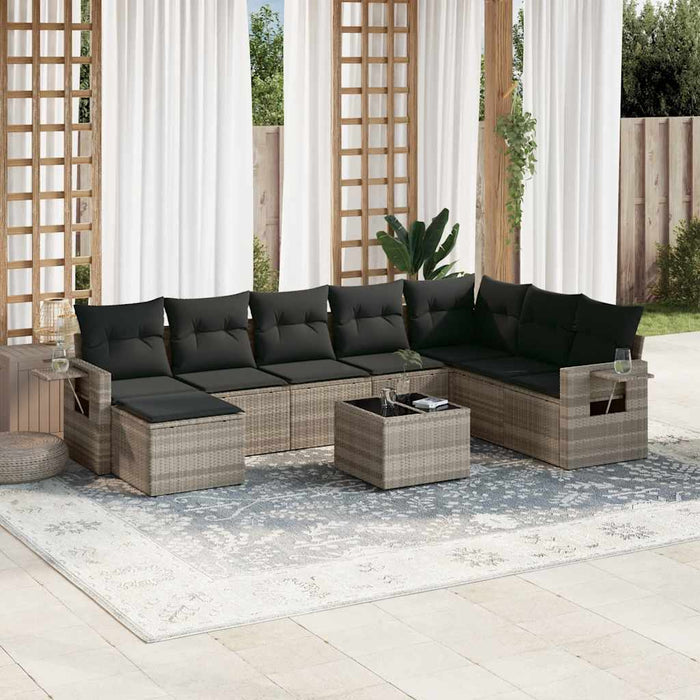 Set canapele de grădină cu perne, 9 piese gri deschis poliratan WALTI