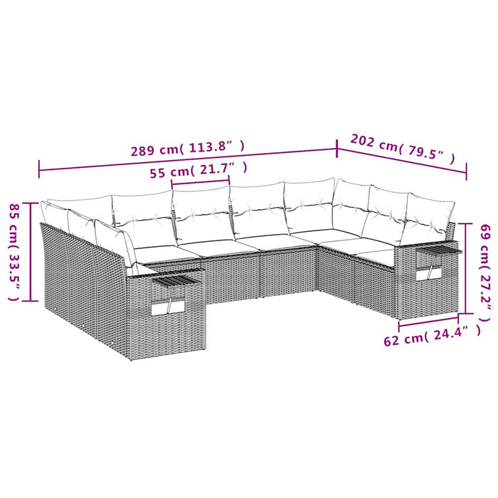 Set mobilier de grădină cu perne, 9 piese, negru, poliratan - WALTI WALTI