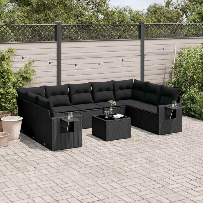 Set canapele de grădină cu perne, 10 piese, negru, poliratan - WALTI WALTI