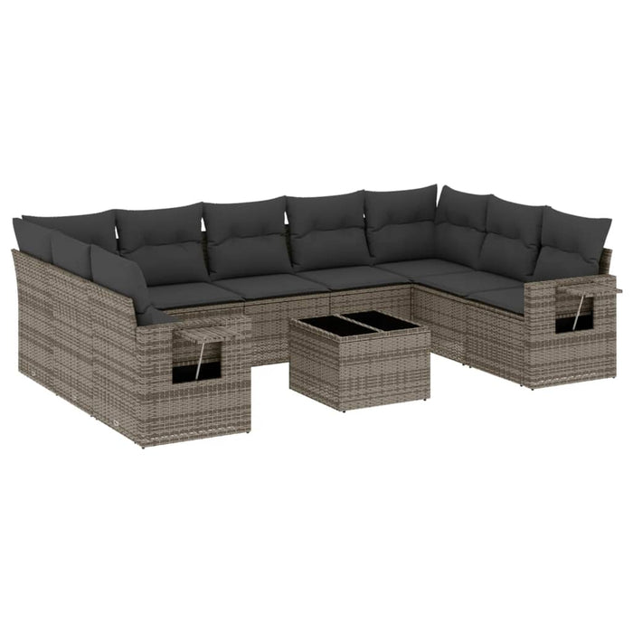 Set mobilier de grădină cu perne, 10 piese, gri, poliratan - WALTI WALTI