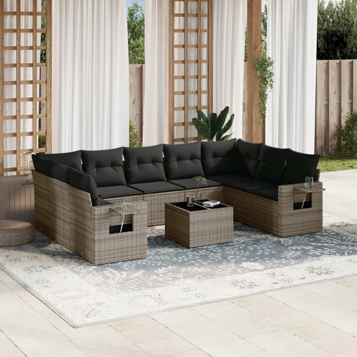 Set mobilier de grădină cu perne, 10 piese, gri, poliratan - WALTI WALTI