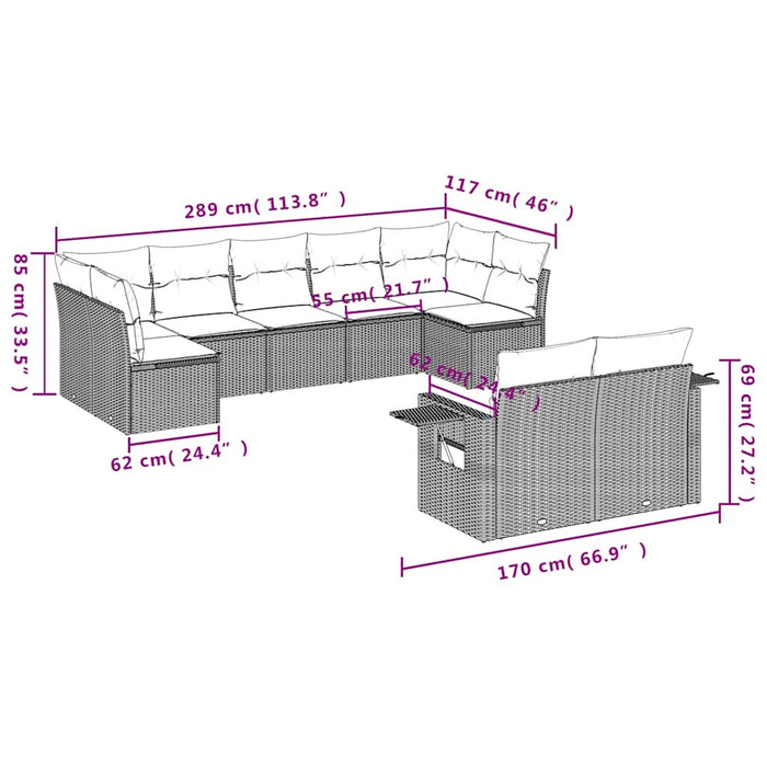 Set mobilier de grădină cu perne, 9 piese, negru, poliratan - WALTI WALTI