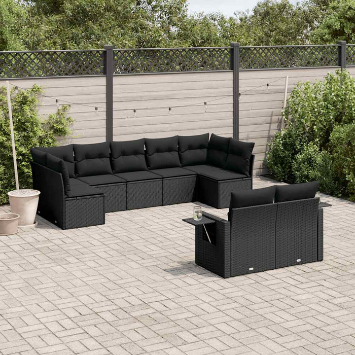 Set mobilier de grădină cu perne, 9 piese, negru, poliratan - WALTI WALTI