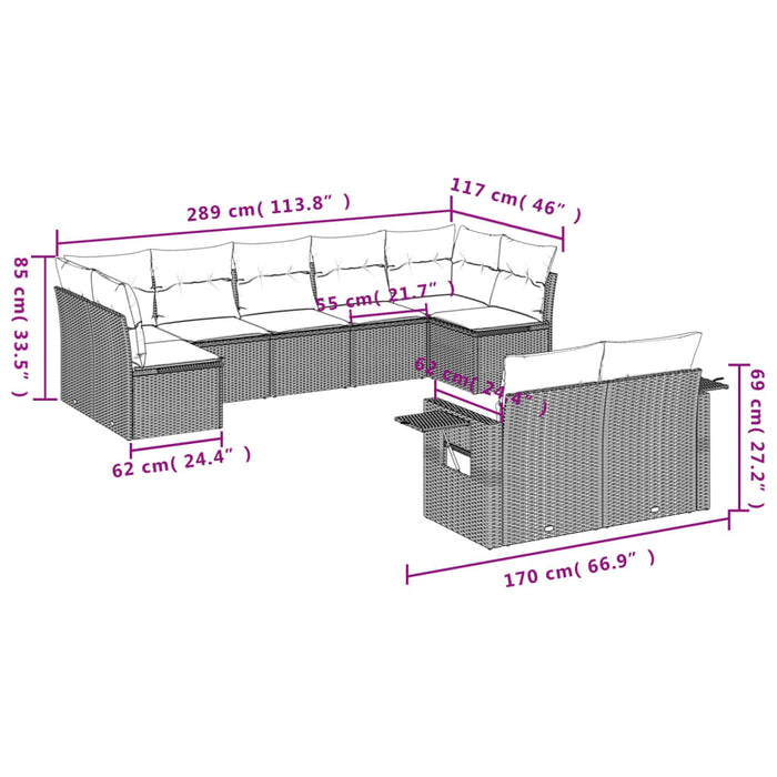 Set mobilier de grădină cu perne, 9 piese, negru, poliratan - WALTI WALTI