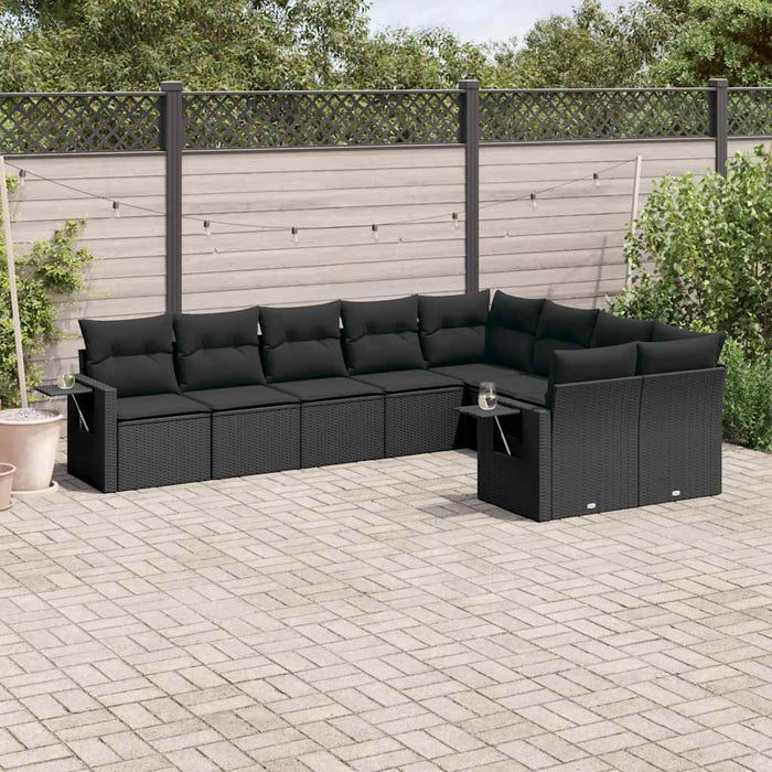 Set mobilier de grădină cu perne, 9 piese, negru, poliratan - WALTI WALTI