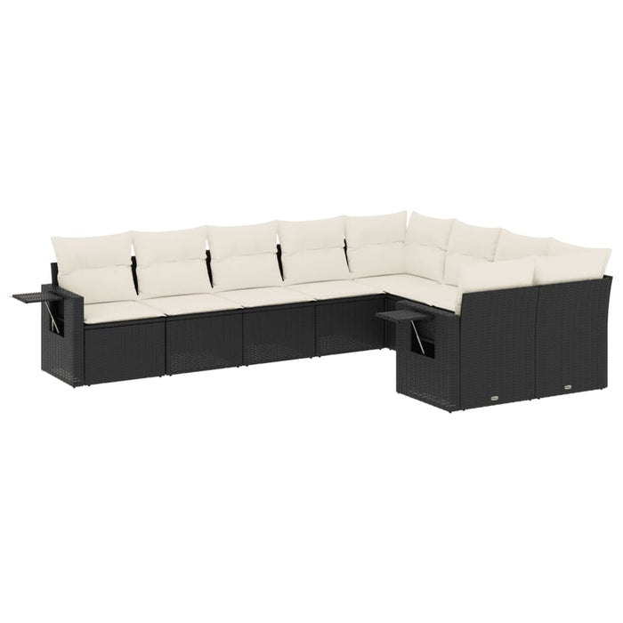 Set mobilier de grădină cu perne, 9 piese, negru, poliratan - WALTI WALTI