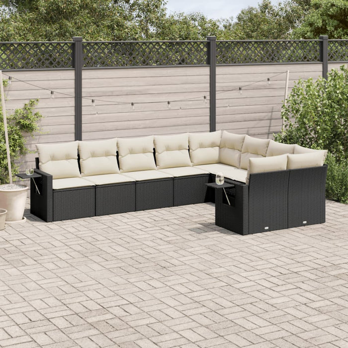 Set mobilier de grădină cu perne, 9 piese, negru, poliratan - WALTI WALTI