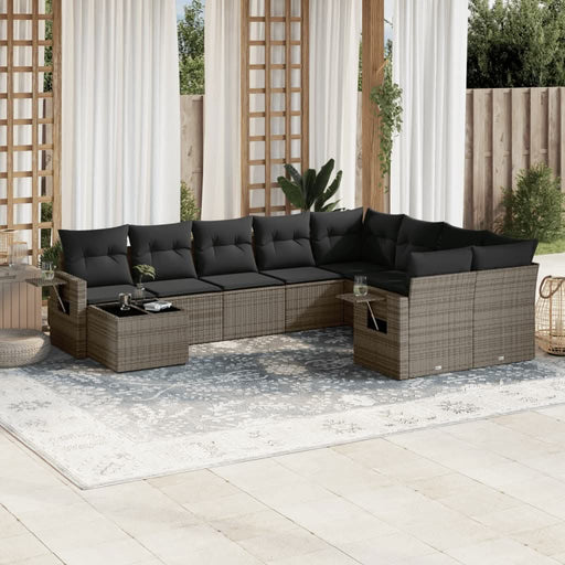 Set mobilier de grădină cu perne, 10 piese, gri, poliratan - WALTI WALTI
