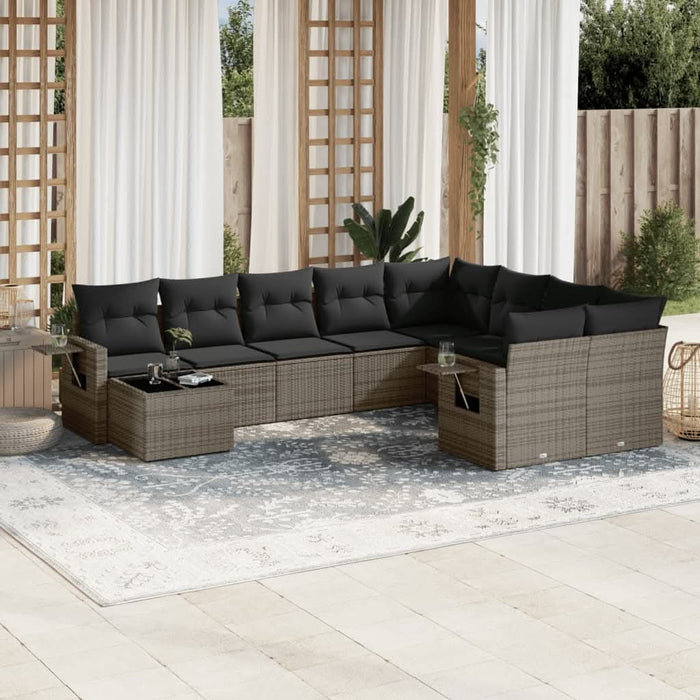 Set mobilier de grădină cu perne, 10 piese, gri, poliratan - WALTI WALTI