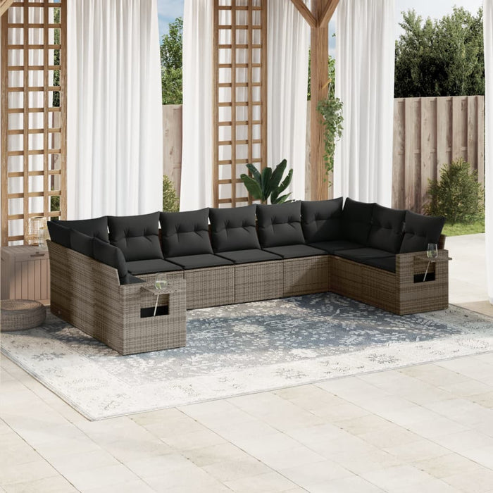 Set mobilier de grădină cu perne, 10 piese, gri, poliratan - WALTI WALTI