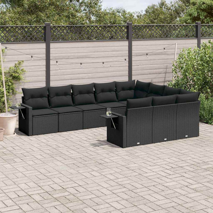 Set canapele de grădină cu perne, 10 piese, negru, poliratan - WALTI WALTI