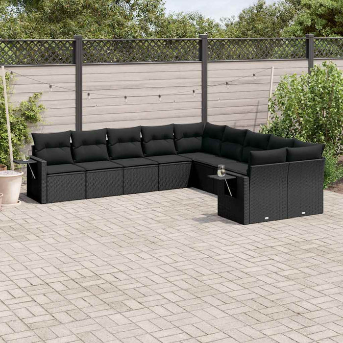 Set canapele de grădină cu perne, 10 piese, negru, poliratan - WALTI WALTI