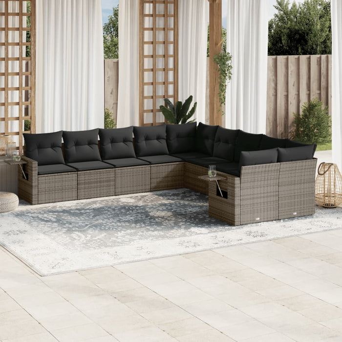 Set mobilier de grădină cu perne, 10 piese, gri, poliratan - WALTI WALTI