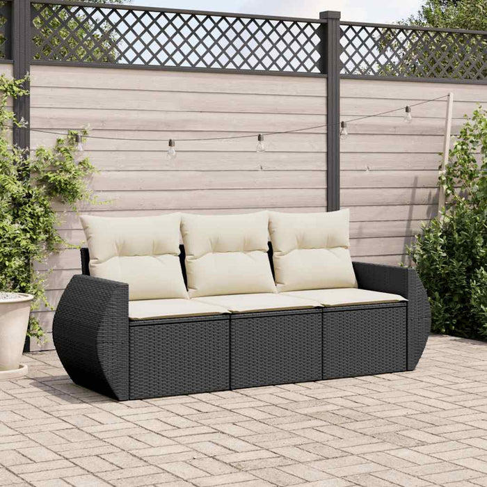 Set mobilier de grădină cu perne, 3 piese, negru, poliratan - WALTI WALTI