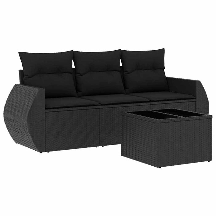 Set mobilier de grădină cu perne, 4 piese, negru, poliratan - WALTI WALTI