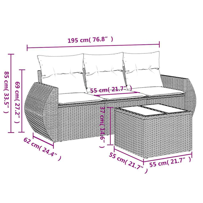 Set mobilier de grădină cu perne, 4 piese, negru, poliratan - WALTI WALTI