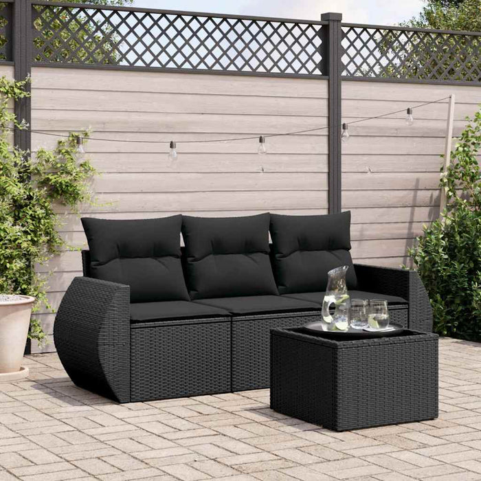 Set mobilier de grădină cu perne, 4 piese, negru, poliratan - WALTI WALTI