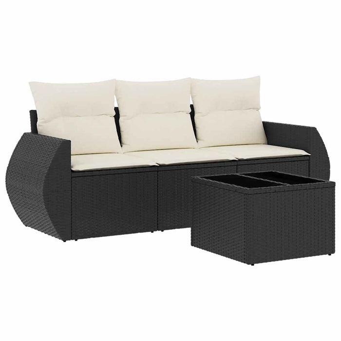 Set mobilier de grădină cu perne, 4 piese, negru, poliratan - WALTI WALTI