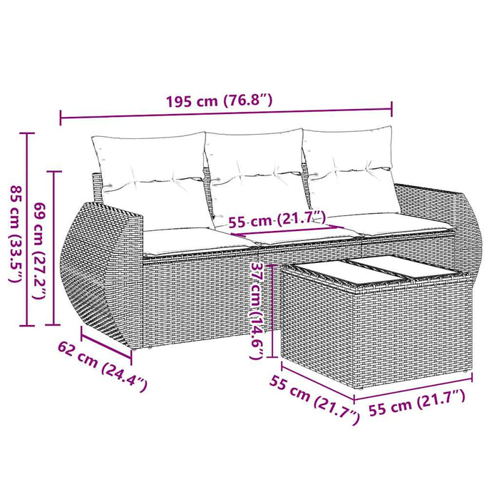 Set mobilier de grădină cu perne, 4 piese, negru, poliratan - WALTI WALTI