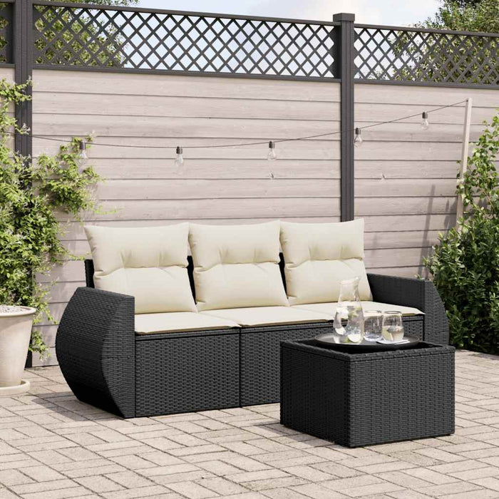 Set mobilier de grădină cu perne, 4 piese, negru, poliratan - WALTI WALTI