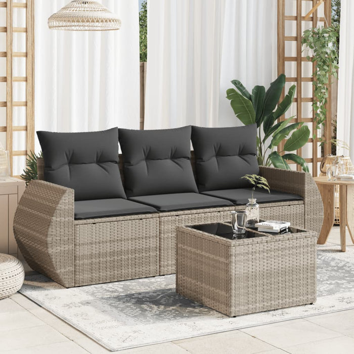 Set canapea de grădină cu perne, 4 piese, gri deschis poliratan WALTI