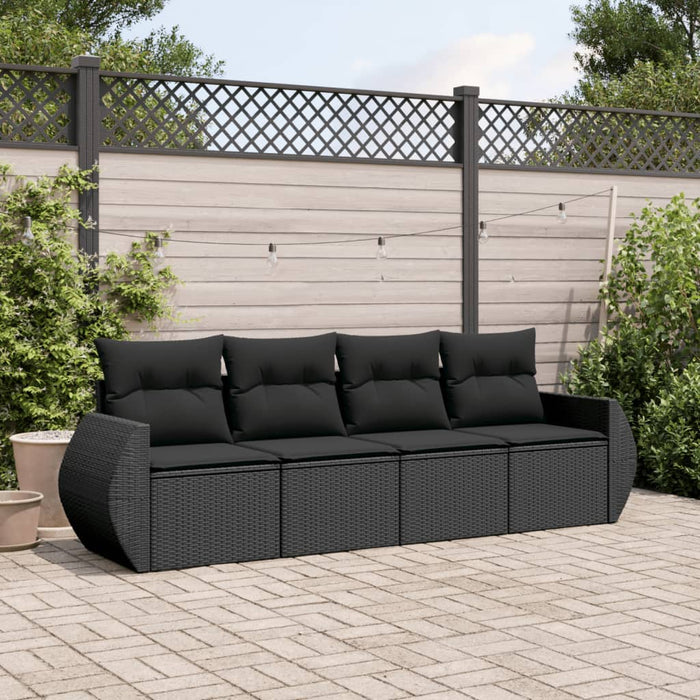 Set mobilier de grădină cu perne, 4 piese, negru, poliratan - WALTI WALTI
