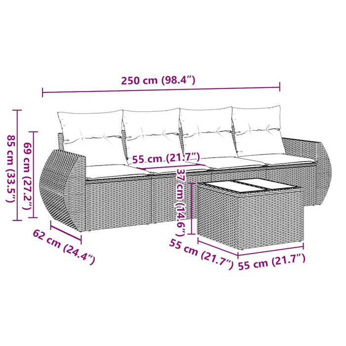 Set mobilier de grădină cu perne, 5 piese, negru, poliratan - WALTI WALTI