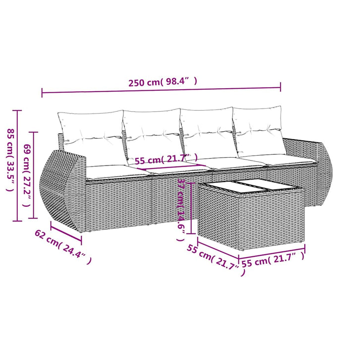 Set canapele de grădină cu perne, 5 piese gri deschis poliratan WALTI