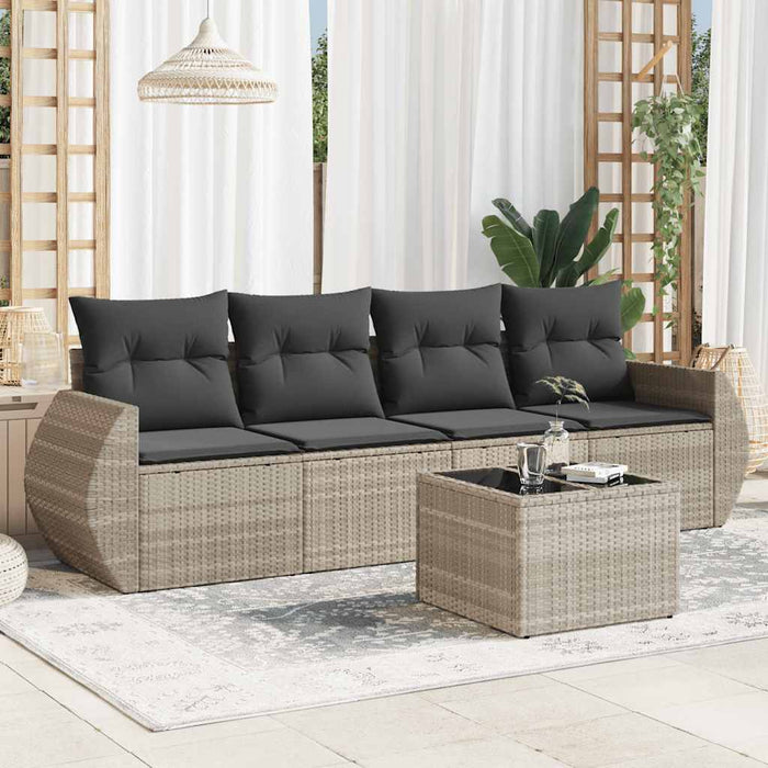 Set canapele de grădină cu perne, 5 piese gri deschis poliratan WALTI