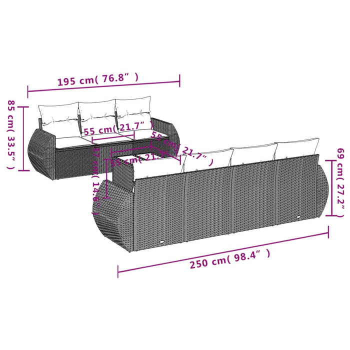 Set mobilier de grădină cu perne, 8 piese, negru, poliratan - WALTI WALTI