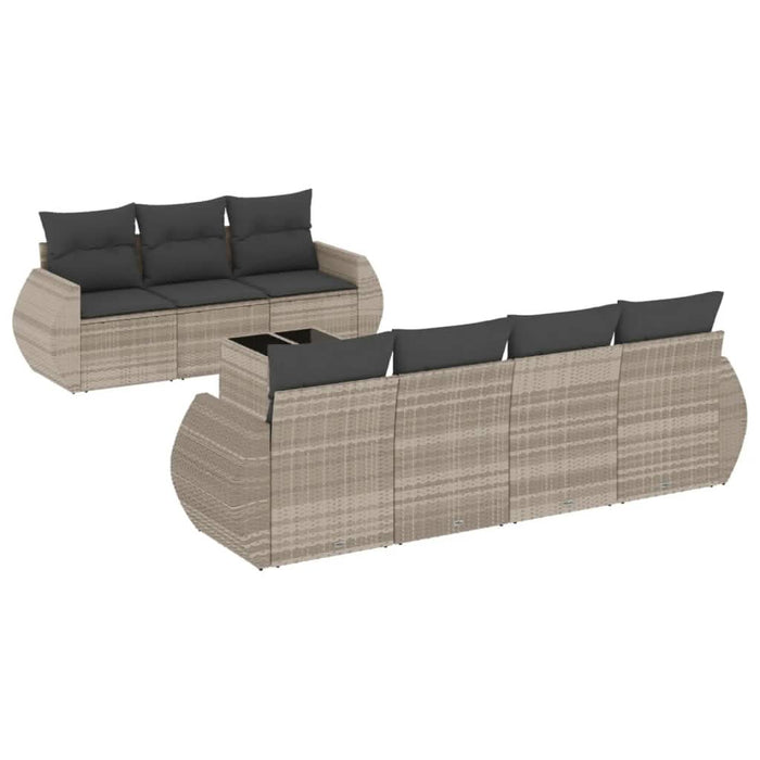 Set mobilier de grădină cu perne, 8 piese gri deschis poliratan - WALTI WALTI
