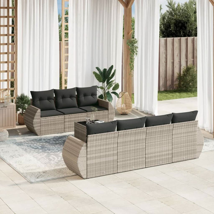 Set mobilier de grădină cu perne, 8 piese gri deschis poliratan - WALTI WALTI