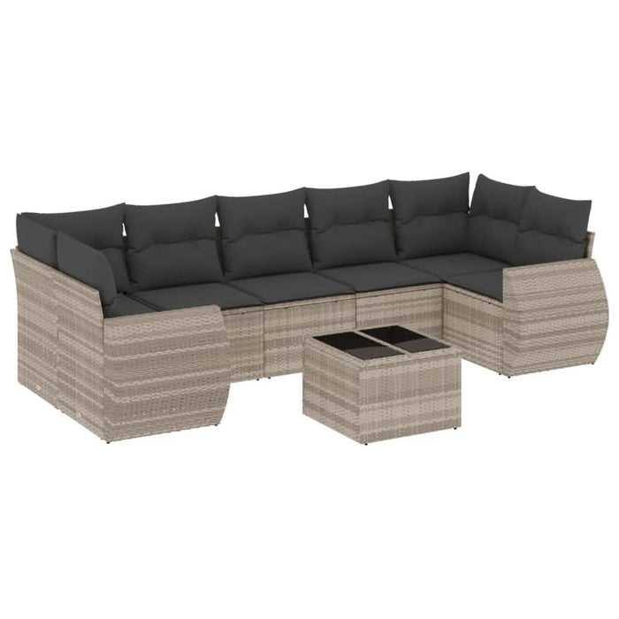 Set mobilier de grădină cu perne, 8 piese gri deschis poliratan - WALTI WALTI