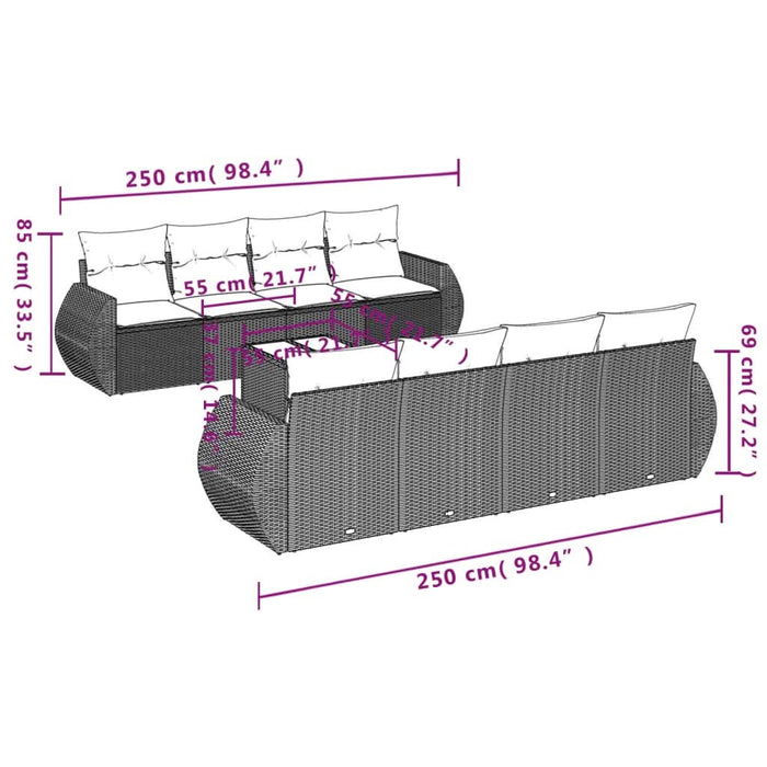Set mobilier de grădină cu perne, 9 piese, negru, poliratan - WALTI WALTI