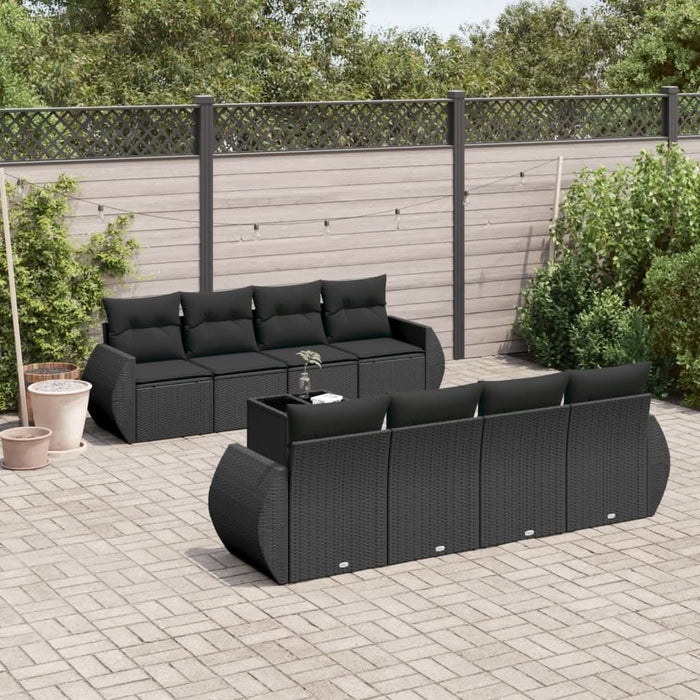 Set mobilier de grădină cu perne, 9 piese, negru, poliratan - WALTI WALTI