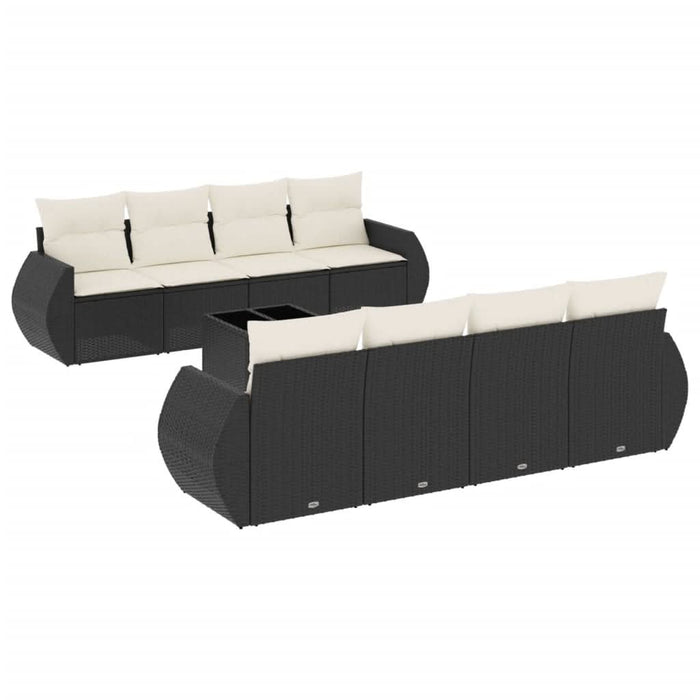 Set mobilier de grădină cu perne, 9 piese, negru, poliratan - WALTI WALTI