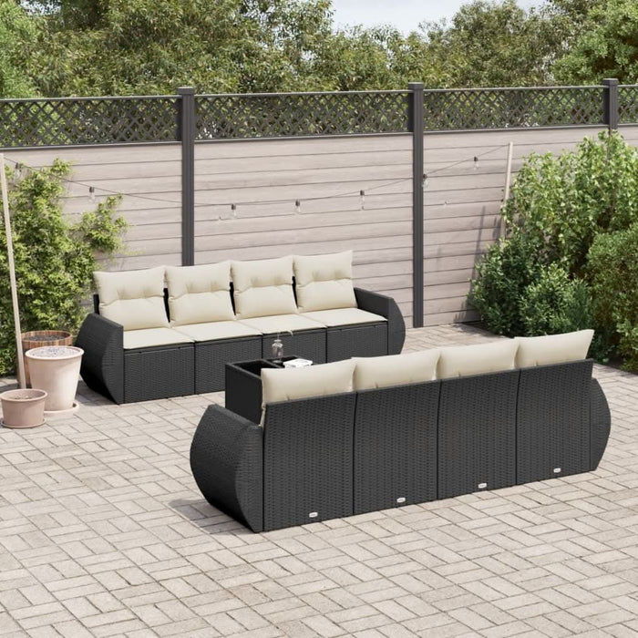 Set mobilier de grădină cu perne, 9 piese, negru, poliratan - WALTI WALTI