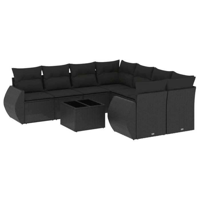 Set mobilier de grădină cu perne, 9 piese, negru, poliratan - WALTI WALTI
