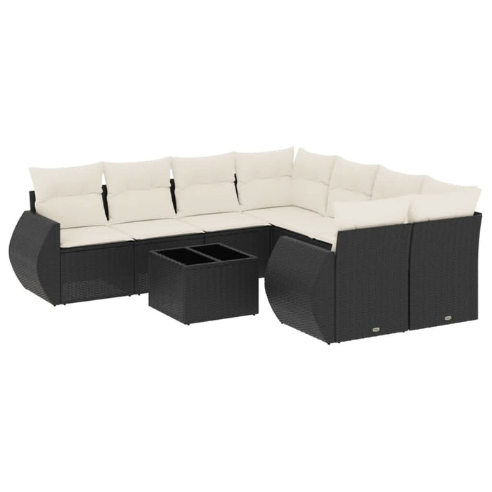 Set mobilier de grădină cu perne, 9 piese, negru, poliratan - WALTI WALTI