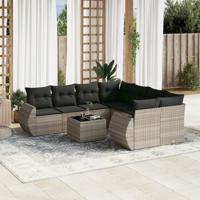 Set canapele de grădină cu perne, 9 piese gri deschis poliratan - WALTI WALTI