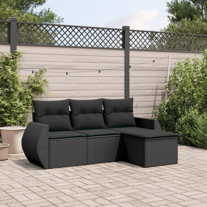 Set mobilier de grădină cu perne, 4 piese, negru, poliratan - WALTI WALTI