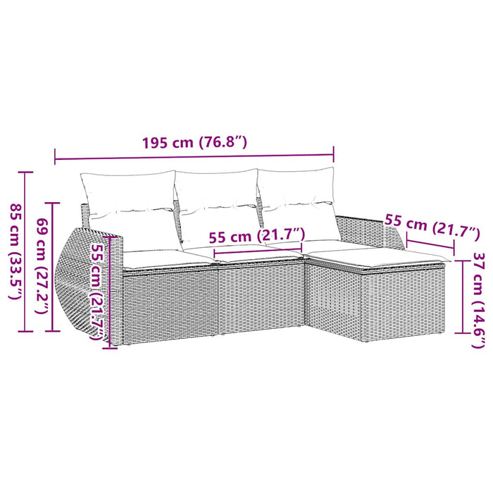 Set mobilier de grădină cu perne, 4 piese, negru, poliratan - WALTI WALTI