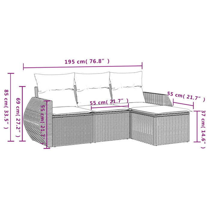 Set canapele de grădină, 4 piese, cu perne, maro poliratan maro WALTI