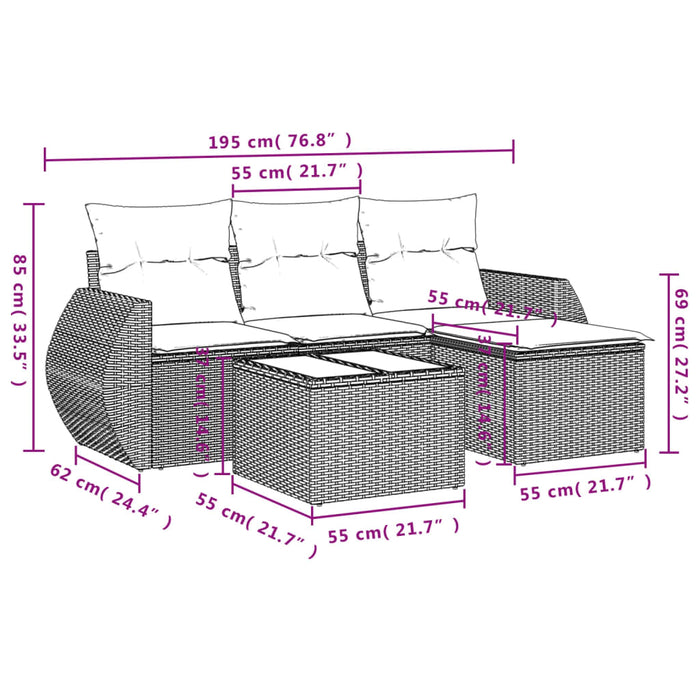 Set mobilier de grădină cu perne, 5 piese, negru, poliratan - WALTI WALTI
