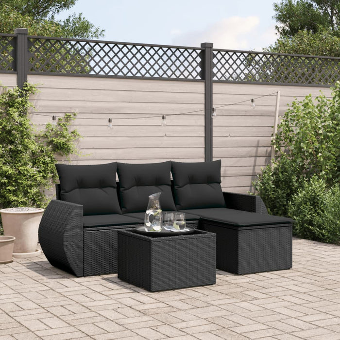 Set mobilier de grădină cu perne, 5 piese, negru, poliratan - WALTI WALTI