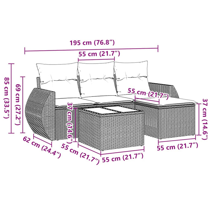 Set mobilier de grădină cu perne, 5 piese, negru, poliratan - WALTI WALTI