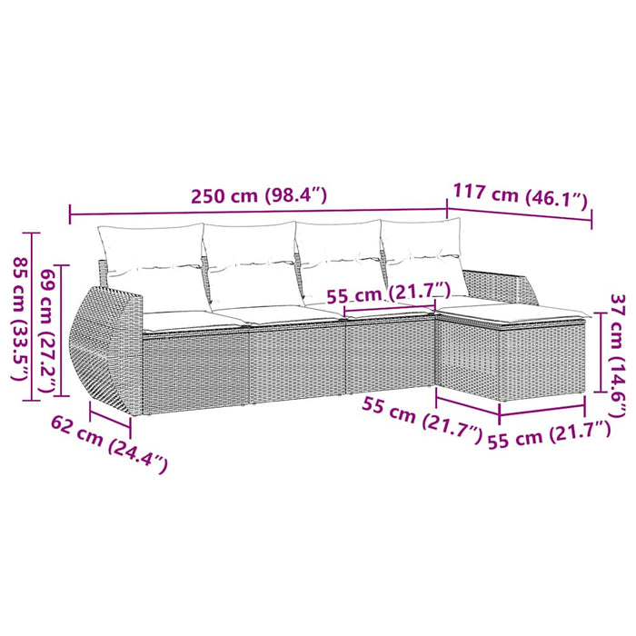 Set mobilier de grădină cu perne, 5 piese, negru, poliratan - WALTI WALTI